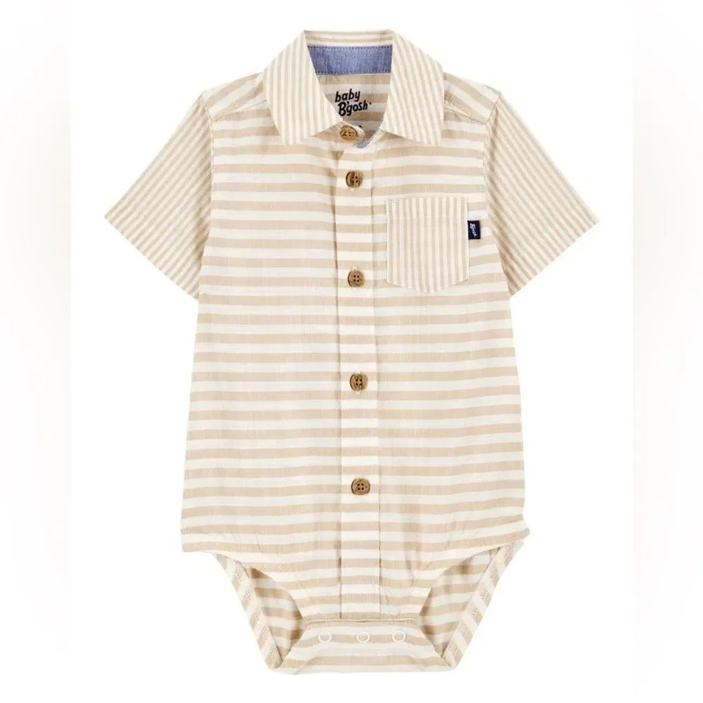 OshKosh B'gosh Baby Boy Suspender Shorts and Striped Button Bodysuit. 6 Months
